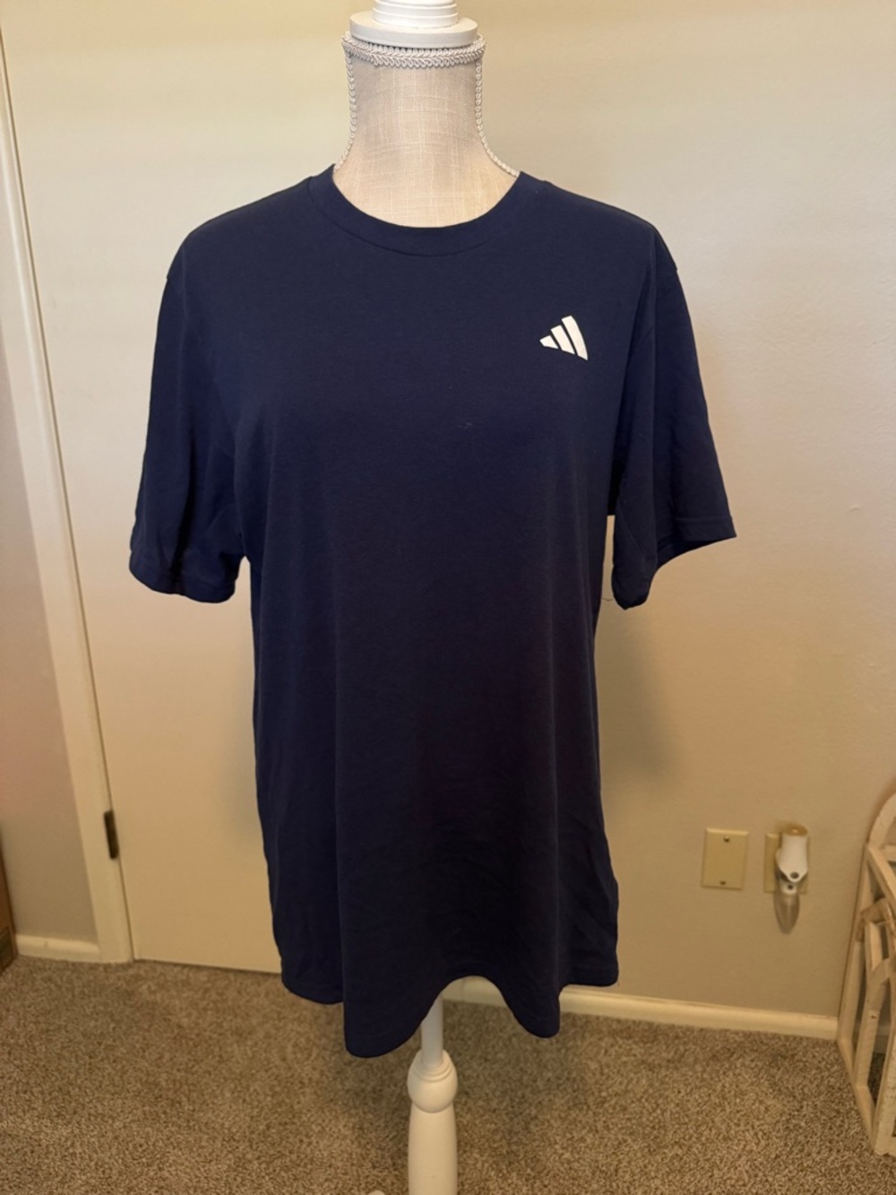 adidas Navy Short Sleeve Tee with White Logo